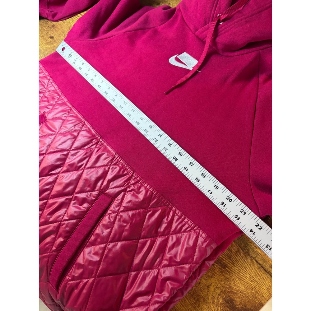 Nike Sportswear NSW Quilted Mixed Media Hoodie Berry Pink Embroidered Logo Small - Picture 11 of 11